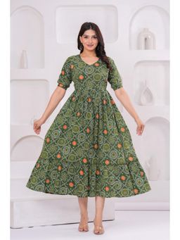 UrbanRang - Olive Green Blossom Dress