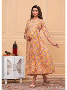 UrbanRang - Peach Blossom Printed Maternity Dress