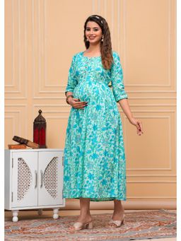 UrbanRang - Aqua Bloom Printed Maternity Dress