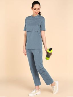 Zelena - Blue Cotton Maternity Top and Pyjama Set - Zipless Feeding Set