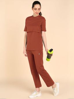 Zelena - Rust Cotton Maternity Top and Pyjama Set - Zipless Feeding Set