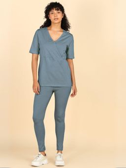 Zelena - Blue Cotton Maternity Top and Legging Set - Zipless Feeding Set