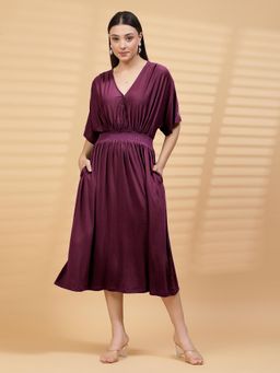 Zelena - Burgundy Viscose Maternity Zipless Feeding Dress