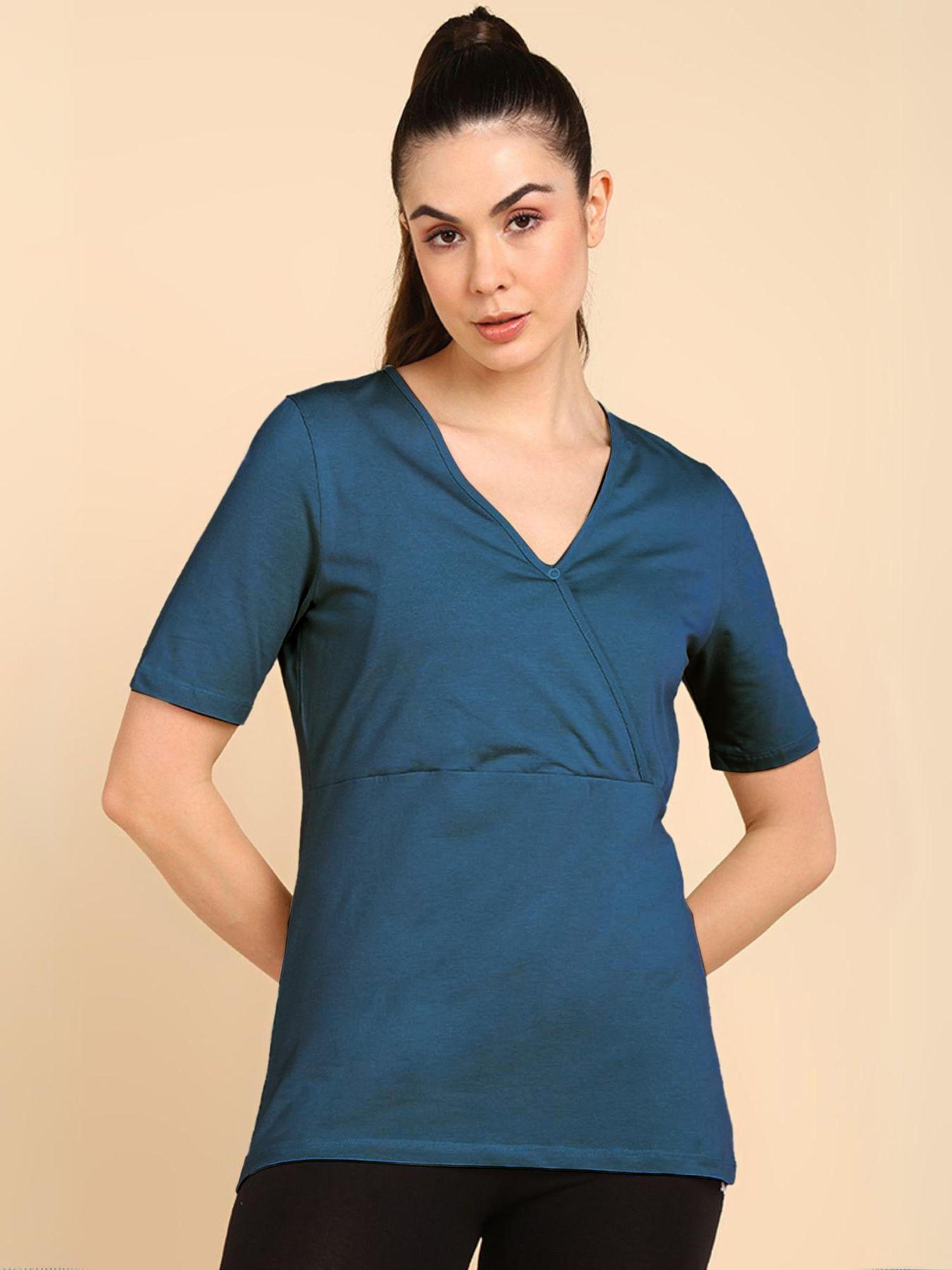 Teal Zipless Maternity Feeding Top-image-24