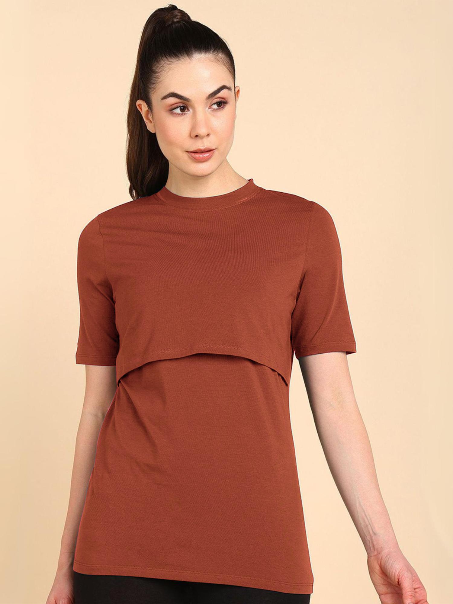 zelena Rust Zipless Maternity Feeding Top - Nursing Access for Easy Feeding-picture-20