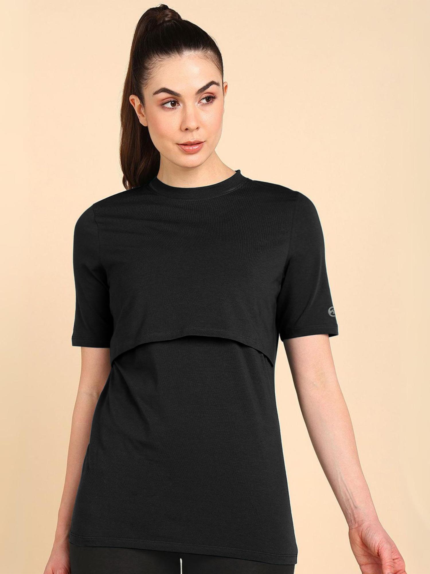 zelena Black Zipless Maternity Feeding Top - Nursing Access for Easy Feeding-picture-22