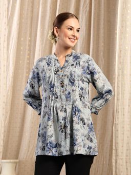 Zelena - Blue Sitara Rayon Maternity Front-Open Feeding Top