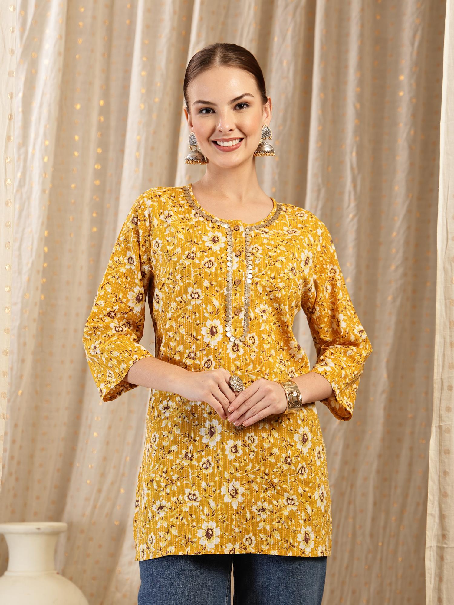 zelena Gold Cotton Zipless Maternity Feeding Top - Embroidered Neck-picture-29