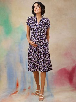 Zelena - Black AARNA NOOR Indigo Rayon Maternity and Nursing Dress