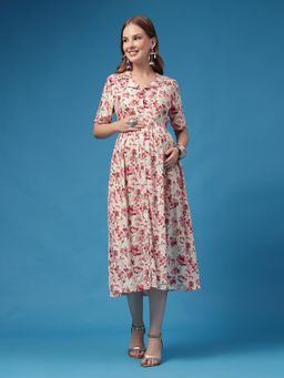 Zelena - Off White Rayon Maternity Zipless Feeding Dress