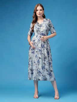 Zelena - Blue Rayon Maternity Zipless Feeding Dress