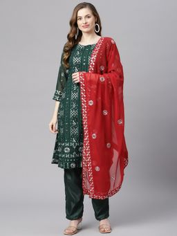 Readiprint - Georgette Green Straight Style Unstitched Dress Material (Set of 3)