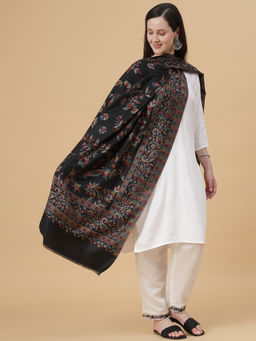 Zamour - Woollen Kani Woven Paisley Shawl For Women-Black