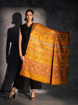 Zamour - Womens Woven Jacquard Kullu Shawl-Mustard