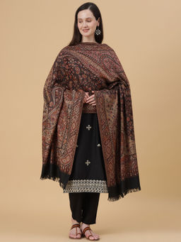 Zamour - Jamawar Jacquard Paisley Woven Soft Shawl For Women-Black