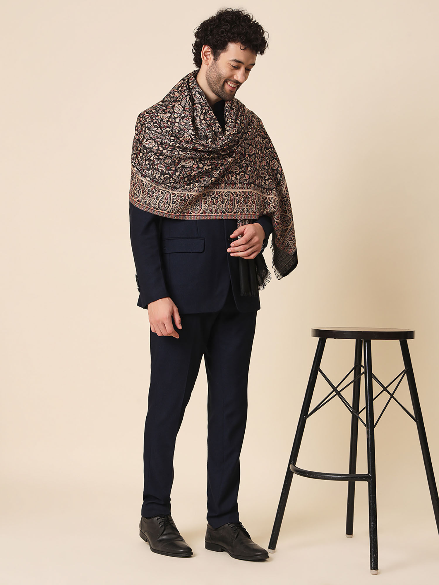 Buy Zamour Jacquard Paisley Jaal Design Soft Shawl For Men-Black
