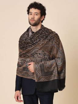 Zamour - Jamawar Jacquard Woven Soft Shawl For Men-Black