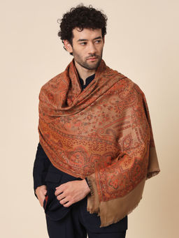 Zamour - Jamawar Jacquard Woven Soft Shawl For Men-Brown