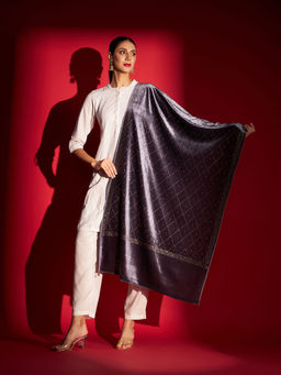 Zamour - Womens Velvet Embellished Stole-Grey