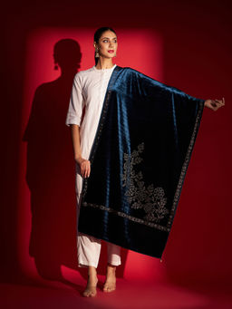 Zamour - Womens Velvet Embellished Stole-Teal