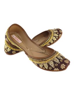 fulkari - Pearl Maroon Gold Leather Juttis