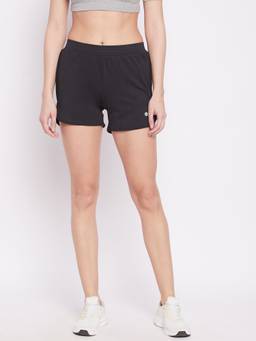 Athlisis - Women Black Mid-rise E-dry Technology Training Or Gym Sports Shorts