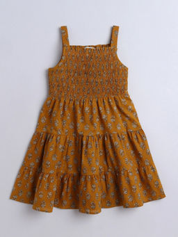 Hopscotch - Cotton Smocked Strappy Casual Dress Brown
