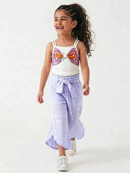 Hopscotch - Flutter Bow Sleeveless Top with Relaxed Pant White