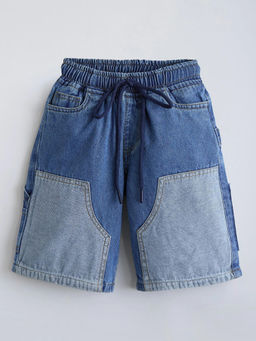 Hopscotch - Patchwork Denim Bermuda Shorts Blue