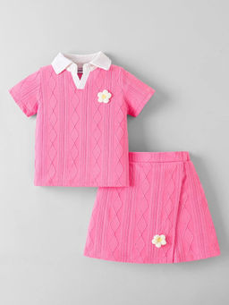 Hopscotch - Textured Floral Applique Skort with Top Pink