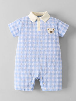 Hopscotch - Textured Checks Teddy Romper Blue