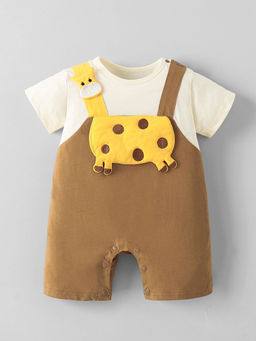 Hopscotch - Giraffe Applique Romper Brown