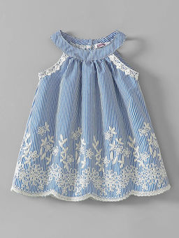 Hopscotch - Floral Embroidery Halter Neck Dress Blue