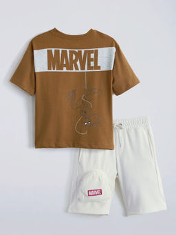 Hopscotch - Spider Man Back Print Short with T-Shirt Brown