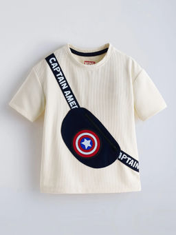 Hopscotch - Captain America 3D Pouch T-Shirt Off White