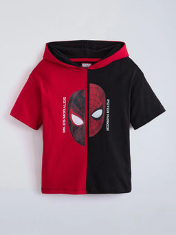 Hopscotch - Spiderman Cotton Hooded T-Shirt Red