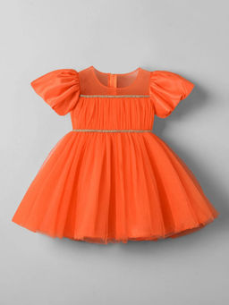 Hopscotch - Puff Sleeves Party Dress Coral