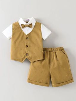 Hopscotch - Bow Applique Formal Shirt with Attached Waistcoat and Shorts