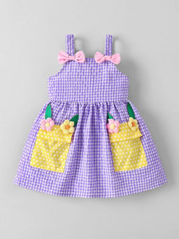 Hopscotch - Gingham Bow Casual Dress Purple