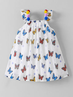 Hopscotch - Pom Pom Butterfly Dress White