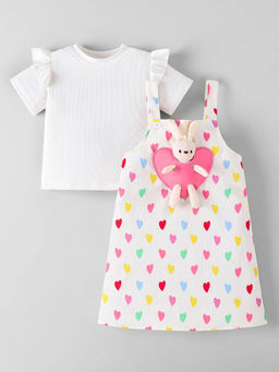Hopscotch - Bunny Applique Heart Pinafore White