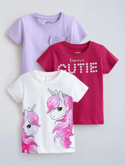 Hopscotch - Cotton Unicorn Print T-Shirts Multi-Color (Pack of 3)