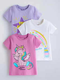 Hopscotch - Cotton Unicorn Print T-Shirts Multi-Color (Pack of 3)