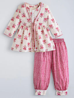 Hopscotch - Floral Lace Kurta With Salwar & Top Multi-Color