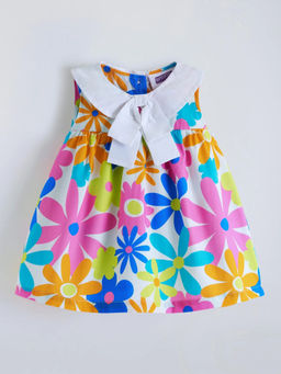 Hopscotch - Floral Bow Applique Dress Multi-Color