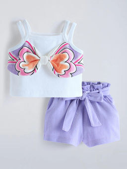 Hopscotch - Graphic Bow Applique Short With Top White