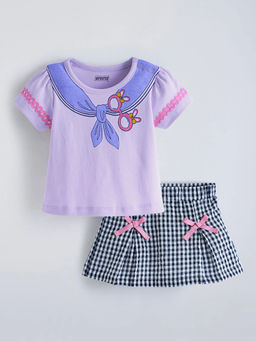 Hopscotch - Gingham Salior Bow Applique Skirt With Top Purple