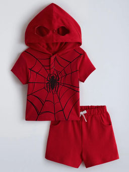 Hopscotch - Spiderman Hooded T-Shirt And Shorts Red
