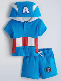Hopscotch - Captain America Hooded T-Shirt And Shorts Blue
