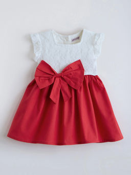 Hopscotch - Bow Applique Colour Block Dress White